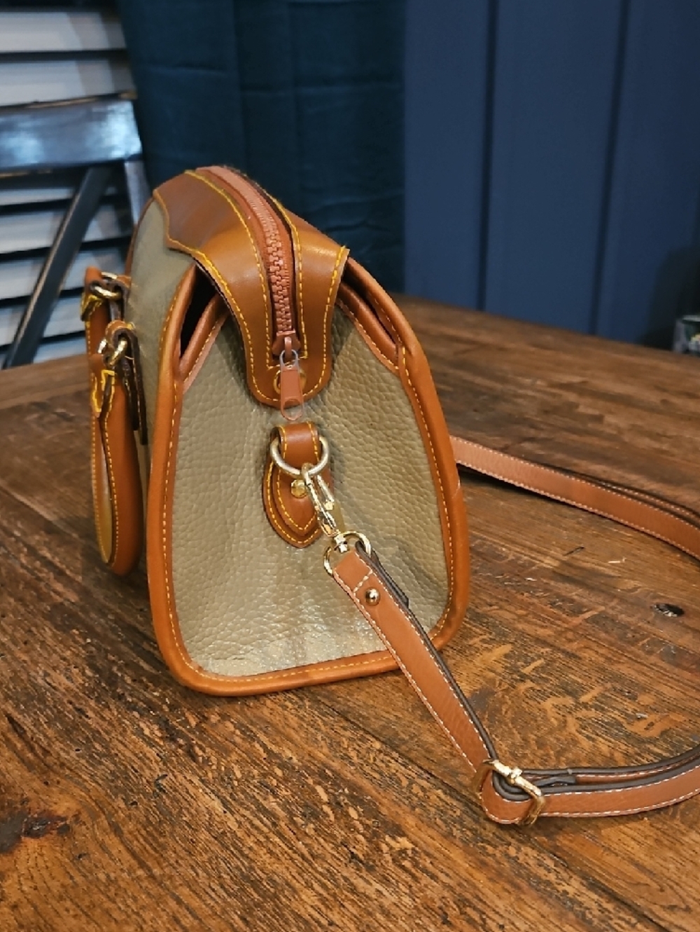 Dooney & Bourke Tan and Cream Pebbled Leather Satchel - Picture 6 of 16